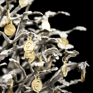 Silver-plated sculpture "Money Tree"